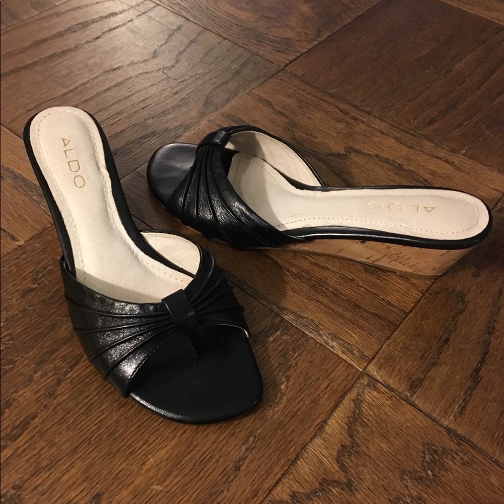 ALDO 2” Cork Wedge Slide Black 7.5 NWOB